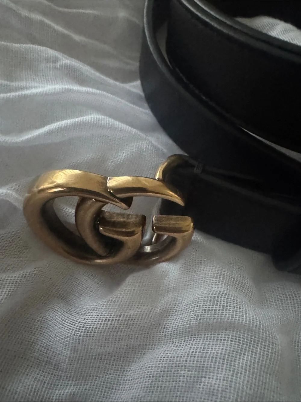 Gucci Marmont Thin Belt (Black Leather Belt with Gold Double G Buckle)